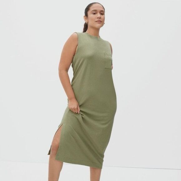 Everlane The Long Weekend Tank Midi Dress size M Green Lightweight Cotton - Picture 1 of 8